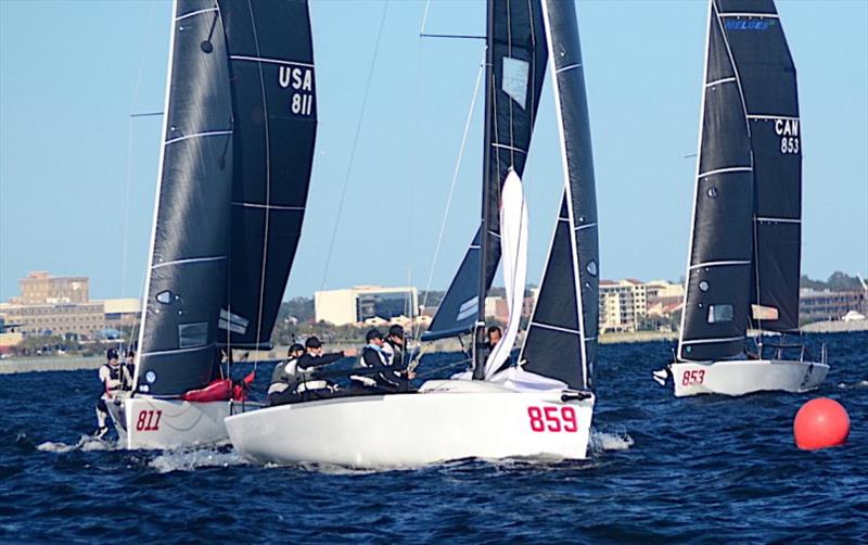German entry Peter Karrie's 'Nefeli' which came second overall in the six-race regatta rounds the offset mark in racing on Day 1 of the Pensacola Yacht Club's 2021 Bushwhacker Cup. Four brilliant races were completed - photo © Talbot Wilson