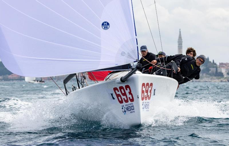 Melgina ITA793 of Paolo Brescia, overall winner of the 2021 Melges 24 European Sailing Series, took the bullet from Race Two on Day One of the first event of the Melges 24 European Sailing Series 2022 in Rovinj, Croatia.  - photo © IM24CA / Zerogradinord