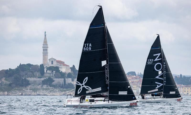 Mataran CRO 383 of Ante Botica and Universitas Nova CRO567 on Day One of the first event of the Melges 24 European Sailing Series 2022 in Rovinj, Croatia photo copyright IM24CA / Zerogradinord taken at  and featuring the Melges 24 class