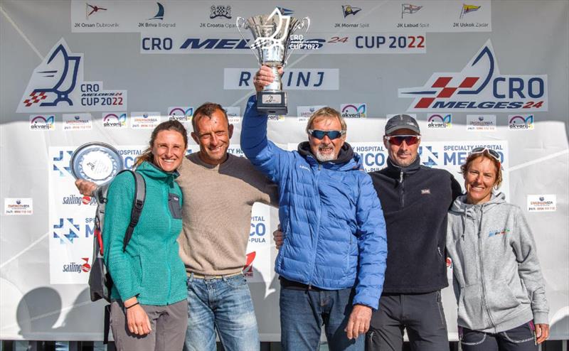 Michele Paoletti's Strambapapà ITA689 with Giovanna Micol, Giulia Pignolo, Davide Bivi and Diego Paoletti grabbed the victory in the first event of the Melges 24 European Sailing Series 2022 in Rovinj, Croatia photo copyright regate.com.hr taken at  and featuring the Melges 24 class