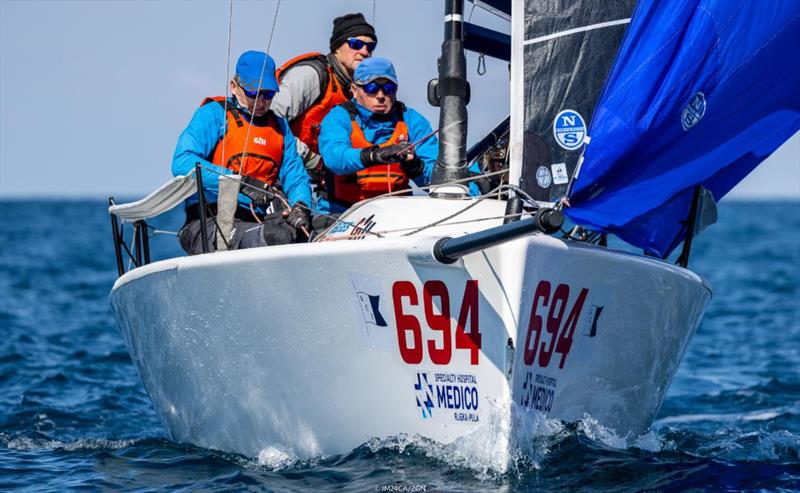 Miles Quinton's Gill Race Team GBR694 with Geoff Carveth helming, was able to be second in two races, being the second best Corinthian team and 7th in overall at the first event of the Melges 24 European Sailing Series 2022 in Rovinj, Croatia photo copyright IM24CA / Zerogradinord taken at  and featuring the Melges 24 class