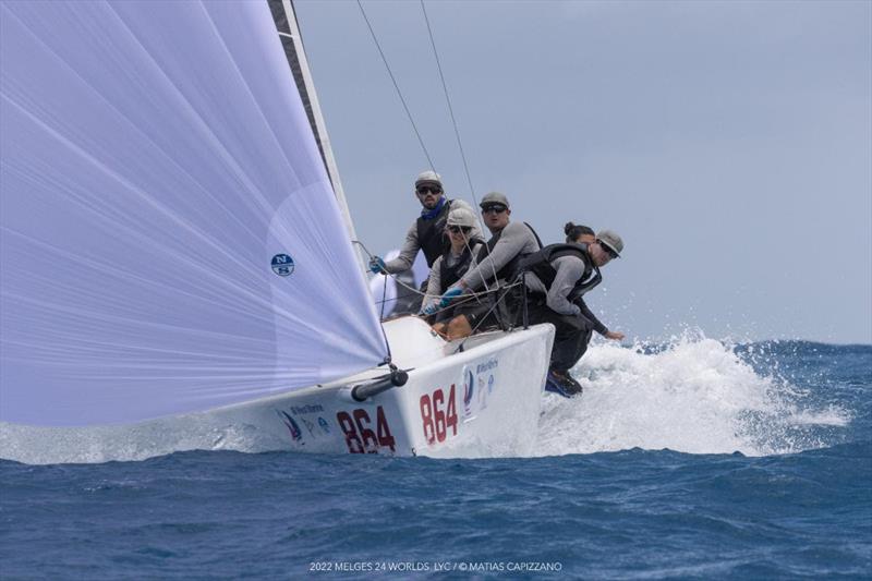 Laura Grondin on Dark Energy, where the tactical choices are entrusted to Taylor Canfield, had a good day thus far winding out the day in third after three races at the Melges 24 World Championship 2022 in Fort Lauderdale - photo © Matias Capizzano