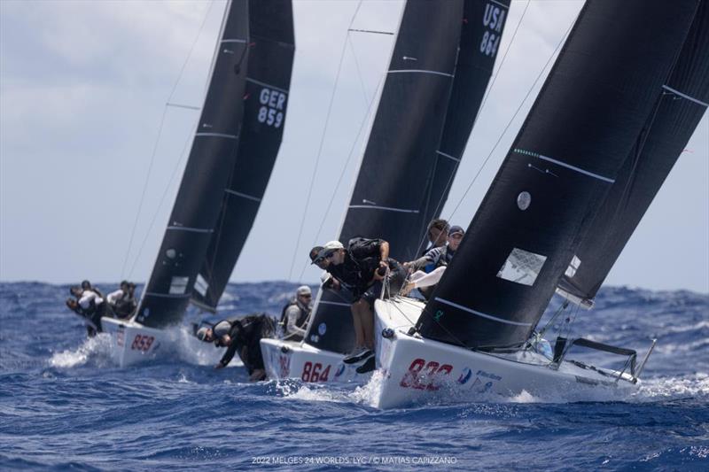 Bora Gulari on the helm of New England Ropes USA820 with Kyle Navin, Norman Berge and Ian Liberty and Michael Menninger onboard, lead after first day of the Melges 24 World Championship 2022 in Fort Lauderdale - photo © Matias Capizzano