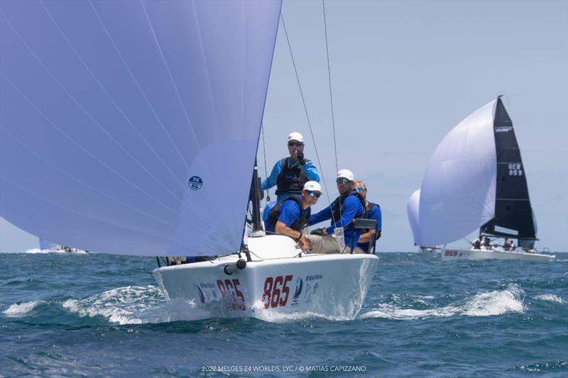 Pacific Yankee of Drew Freides with Federico Michetti, Morgan Reeser, Charlie Smythe and Irene Saderini posted a victory, a third and a tenth on day three at the Melges 24 Worlds 2022 photo copyright Matias Capizzano taken at Lauderdale Yacht Club and featuring the Melges 24 class