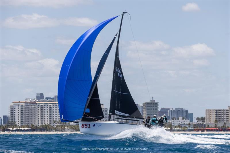 Monsoon of Bruce Ayres sailing with Jeremy Wilmot, Chelsea Simms, Edward Hackney and Tomas Dietrich - 2nd at 2022 Melges 24 World Championship photo copyright Matias Capizzano taken at Lauderdale Yacht Club and featuring the Melges 24 class