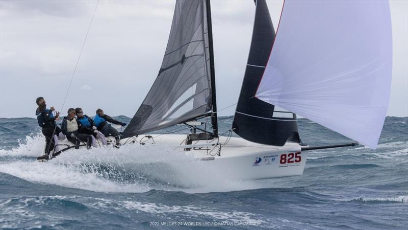 War Canoe USA825 of Michael Goldfarb surfing the waves at the Melges 24 World Championship 2022 in Fort Lauderdale, USA © Matias Capizzano photo copyright Matias Capizzano taken at  and featuring the Melges 24 class