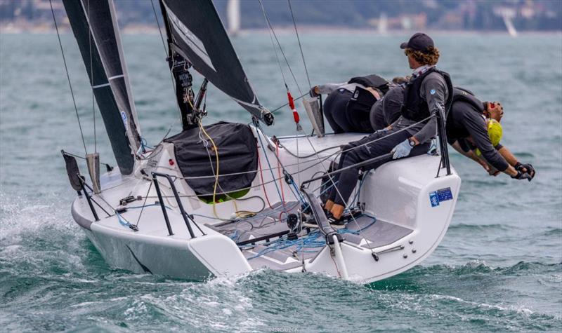 Black Seal GBR822 of Richard Thompson with Stefano Cherin steering jumped to the second position in overall on Day 2 of the Melges 24 European Sailing Series 2022 event 4 in Riva del Garda, Italy photo copyright IM24CA / Zerogradinord taken at Fraglia Vela Riva and featuring the Melges 24 class