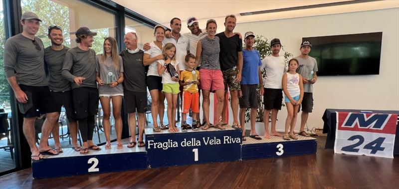 The overall podium of the Melges 24 European Sailing Series 2022 event 4 in Riva del Garda, Italy - 1. Strambapapa ITA689; 2. Black Seal GBR822; 3. Altea ITA722.  - photo © IM24CA / Zerogradinord