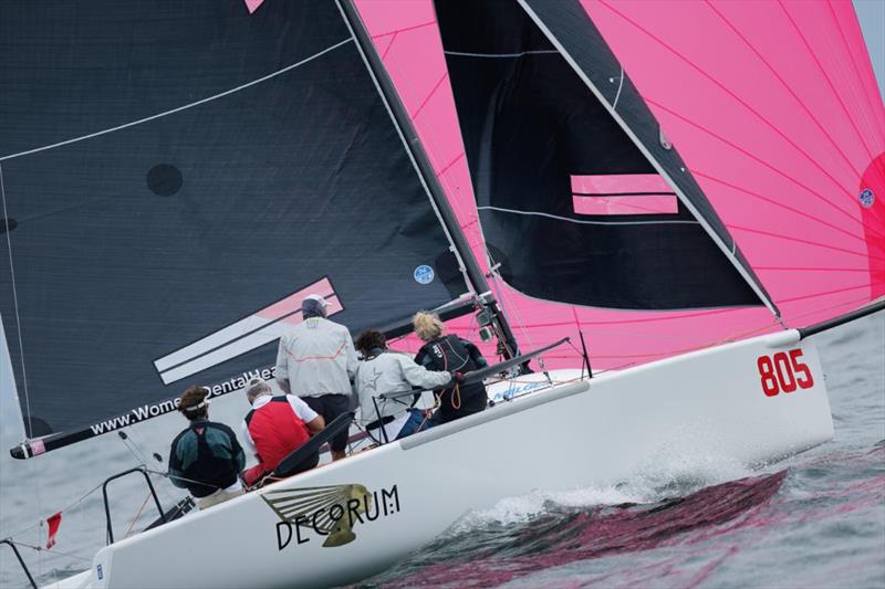 Megan Ratliff's Decorum with crew Hunter Ratliff (skipper), Nicholas Diephouse, Miro Kaffka and Steve Liebel slipped back a position to finish the day second in the Corinthian division - 2022 U.S. Melges 24 National Championship photo copyright Joy Dunigan taken at Pensacola Yacht Club and featuring the Melges 24 class