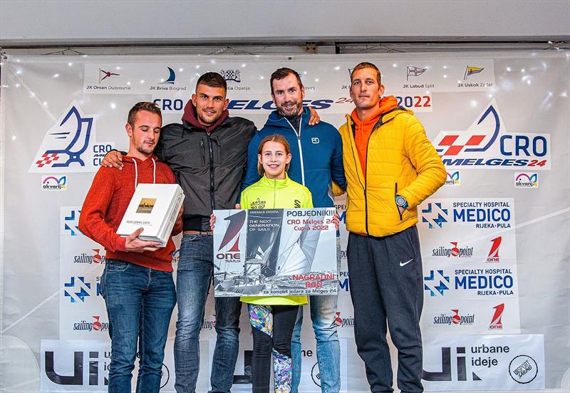 Universitas Nova CRO657 won CRO Melges 24 Cup series,  circuit consisting of seven events . From left to right: Marin Golem, Filip Miroic, Mia Kljakovic Gaspic, Ivan Kljakovic Gaspic, Sime Markic photo copyright Hrvoje Duvancic / regate.com.hr taken at  and featuring the Melges 24 class