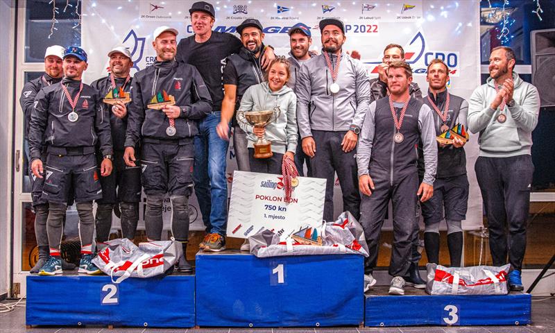 TOP 3 Overall finish in Croatian Championship: 1. Mataran 24 CRO383, 2. Razjaren CRO 728 and 3. Strilica Zuxu CRO 791 with awards presented by One Sails Croatia and Sailing point Hrvatska photo copyright Hrvoje Duvancic / regate.com.hr taken at  and featuring the Melges 24 class