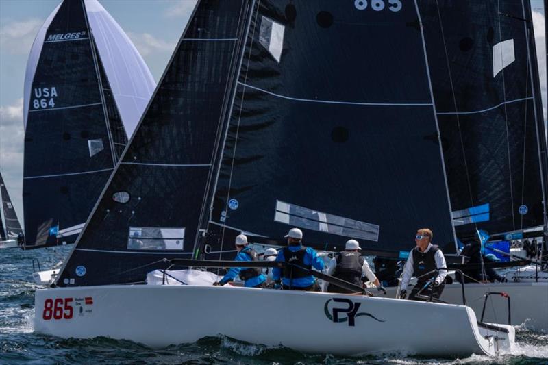 PACIFIC YANKEE USA865 of Drew Freides with Nic Asher, Charlie Smythe, Alec Anderson and Mark Ivey - the current leader after nine races - Melges 24 World Championship 2023 - Middelfart, Denmark photo copyright Mick Knive Anderson taken at  and featuring the Melges 24 class