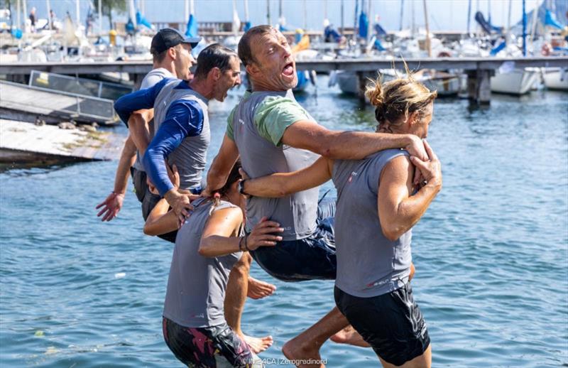 And jump! Team Strambapapa ITA689 - Michele Paoletti, Giovanna Micol, Davide Bivi, Giulia Pignolo and Alexander Harej - Melges 24 European Sailing Series, Fraglia Vela Riva July 2023 - photo © IM24CA / Zerogradinord