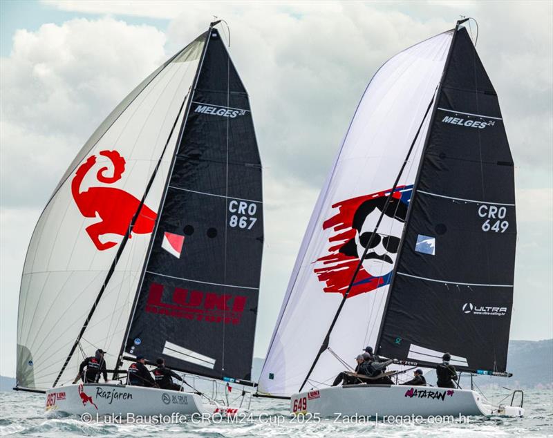 Lukasz Podniesinski's Razjaren CRO867 with Ante Cesic on the helm and Ivo Matic' Mataran 24 CRO649 with Ante Botica helming - Luki Baustoffe CRO M24 Cup 2025 - Zadar - photo © regate.com.hr