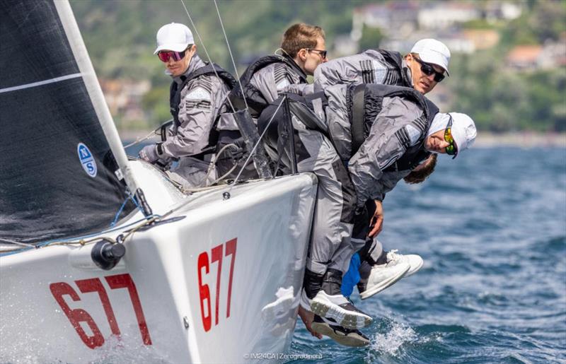 Michael Tarabochia's White Room GER677 with Luis Tarabochia helming - 2025 Melges 24 European Sailing Series / Italian Open Championship - Fraglia Vela Riva, Riva del Garda, ITA  photo copyright IM24CA | Zerogradinord taken at Fraglia Vela Riva and featuring the Melges 24 class
