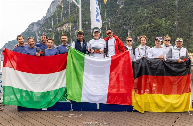 Corinthian podium: Taki 4 (ITA), Chinook (HUN), White Room (GER) - 2025 Melges 24 European Sailing Series / Italian Open Championship - Fraglia Vela Riva, Riva del Garda, ITA - photo © IM24CA | Zerogradinord