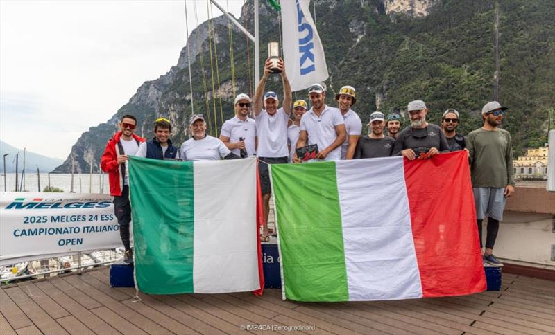 Melges 24 Italian Championship podium: Melgina, Taki 4, Daito Nano - 2025 Melges 24 European Sailing Series / Italian Open Championship - Fraglia Vela Riva, Riva del Garda, ITA - photo © IM24CA | Zerogradinord
