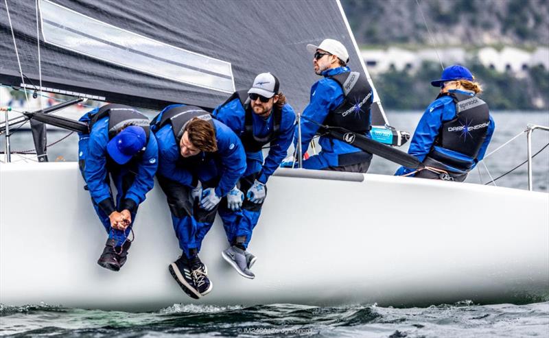 Laura Grondin's Dark Energy USA868 with Taylor Canfield, Ian Liberty, Nick Ford, and Mac Agnese - 2025 Melges 24 European Sailing Series / Italian Open Championship - Fraglia Vela Riva, Riva del Garda, ITA photo copyright IM24CA | Zerogradinord taken at Fraglia Vela Riva and featuring the Melges 24 class