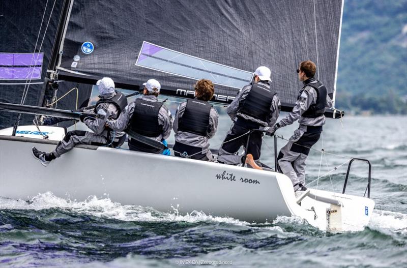 Michael Tarabochia's White Room (GER677) with Luis Tarabochia helming, and crewed by Sebastian Bühler, Marco Tarabochia, Jules Nett - 2025 Melges 24 European Sailing Series / Italian Open Championship - Fraglia Vela Riva, Riva del Garda, ITA photo copyright IM24CA | Zerogradinord taken at Fraglia Vela Riva and featuring the Melges 24 class