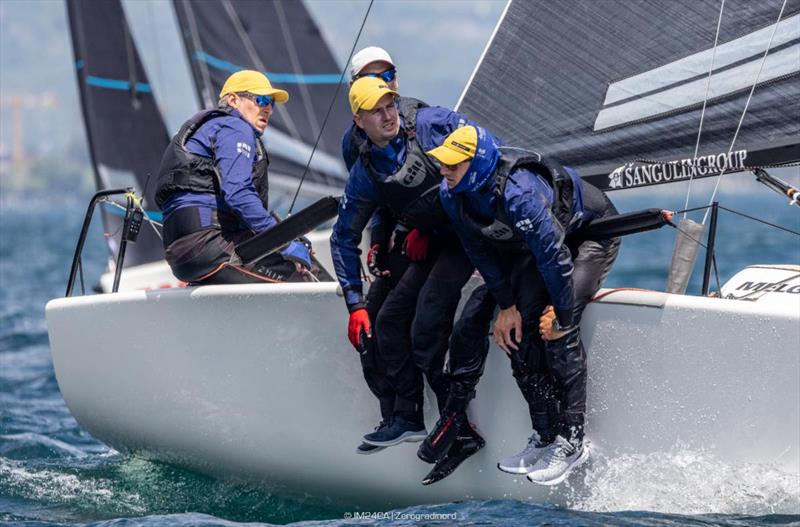 Luka Sangulin's Panjic CRO803 with Tomislav Basic, Dyje Frzop and Sime Markic - 2025 Melges 24 European Sailing Series / Italian Open Championship - Fraglia Vela Riva, Riva del Garda, ITA photo copyright IM24CA | Zerogradinord taken at Fraglia Vela Riva and featuring the Melges 24 class
