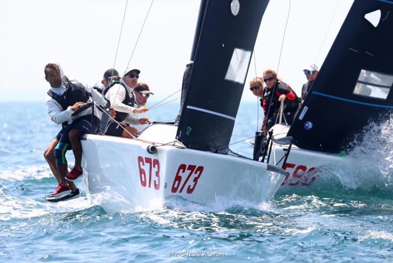 Peter Karrie's team Nefeli GER673 with Alessandro Franci, Nicolo' Bianchi, Saverio Cigliano, Karlo Hmeljak - 2025 Melges 24 European Sailing Series - 2025 Trofeo Gaudi - Monfalcone, Italy  photo copyright IM24CA / Zerogradinord / Andrea Carloni taken at  and featuring the Melges 24 class