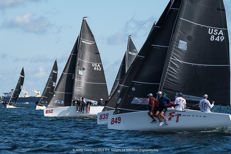 The Melges 24 fleet packs in tight upwind—setting the tone for the depth, pressure, and competition ahead in the 2026 Quantum Sails Melges 24 Great Lakes Cup photo copyright Anna Suslova taken at  and featuring the Melges 24 class