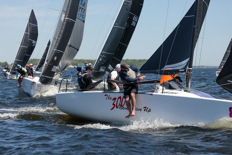 Defending Muskegon Spring Championship winner Steve Boho and The 300 lead a tightly packed Melges 24 fleet into the mark during Great Lakes Cup competition. The 2026 Muskegon Spring Championship once again brings together a highly competitive teams photo copyright Bill Crawford, Harbor Pictures Company, Muskegon YC taken at Muskegon Yacht Club and featuring the Melges 24 class