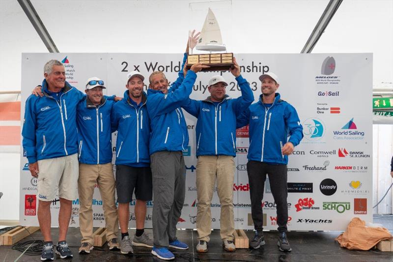 Vince Brun (on the left) as a coach with Drew Freides' PACIFIC YANKEE (USA) and the Melges Performance Sailboats Trophy at the Melges 24 World Championship 2023 in Middelfart, Denmark - photo © Mick Knive Anderson