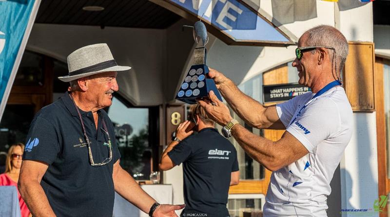 Tõnu Tõniste with the Menno Meyer Corinthian European Trophy. His Lenny (EST) team captured an unprecedented four Corinthian European titles (2007, 2011, 2014 and 2021) - here with IM24CA Chief Measurer Branko Parunov in Portoroz, Slovenia in 2021 - photo © IM24CA | Zerogradinord