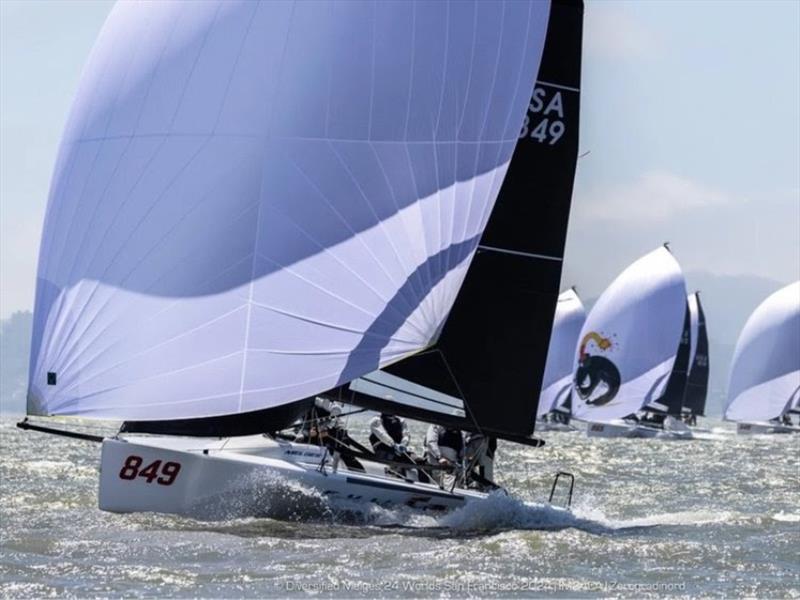 Brian Porter lives up to the name as Full Throttle screams downwind across San Francisco Bay at the 2024 Worlds, with the fleet stretched across the distance behind him. The former World Champion & ten-time U.S. National Champion returns to Harbor Spring - photo © Zerogradinord / International Melges 24 Class Association