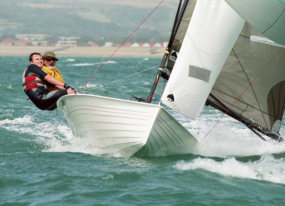 Alan Warren and Liam Dempsey enjoy the great conditions at the Shoreham Merlin open photo copyright Warwick Baker taken at Shoreham Sailing Club and featuring the Merlin Rocket class