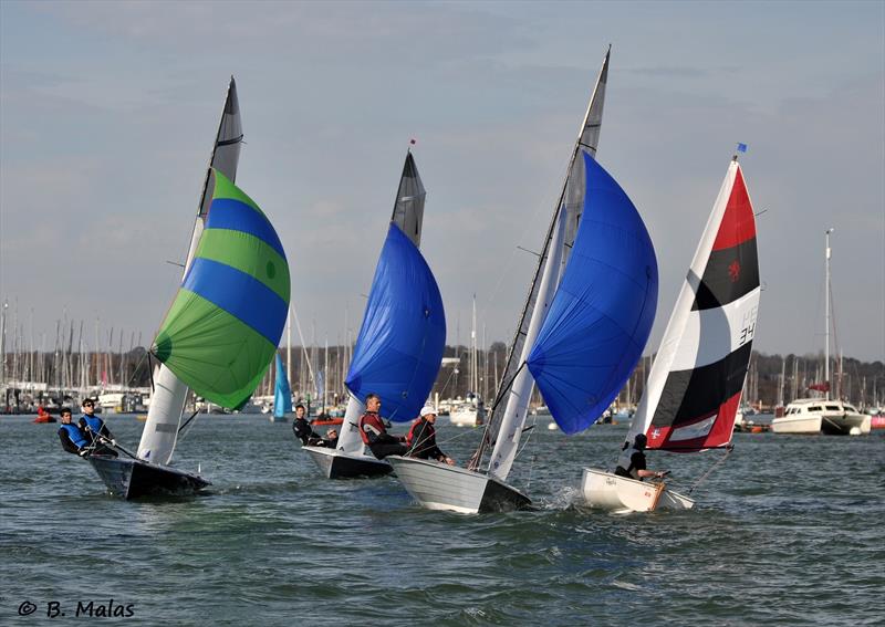 Merlins and Foxers on Saturday afternoon during the Hamble Warming Pan 2014 photo copyright Bertrand Malas taken at Hamble River Sailing Club and featuring the Merlin Rocket class