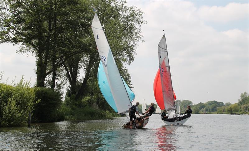 Merlin Hullabaloo chases Sunday afternoon's race winner The Oldie at Bourne End Week photo copyright Debbie Kite taken at Upper Thames Sailing Club and featuring the Merlin Rocket class