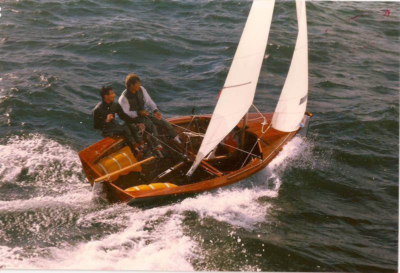 Animal' Richard on the helm, Jon crewing, in the crews race at the Championships. They won it – of course! photo copyright Jon Turner taken at  and featuring the Merlin Rocket class