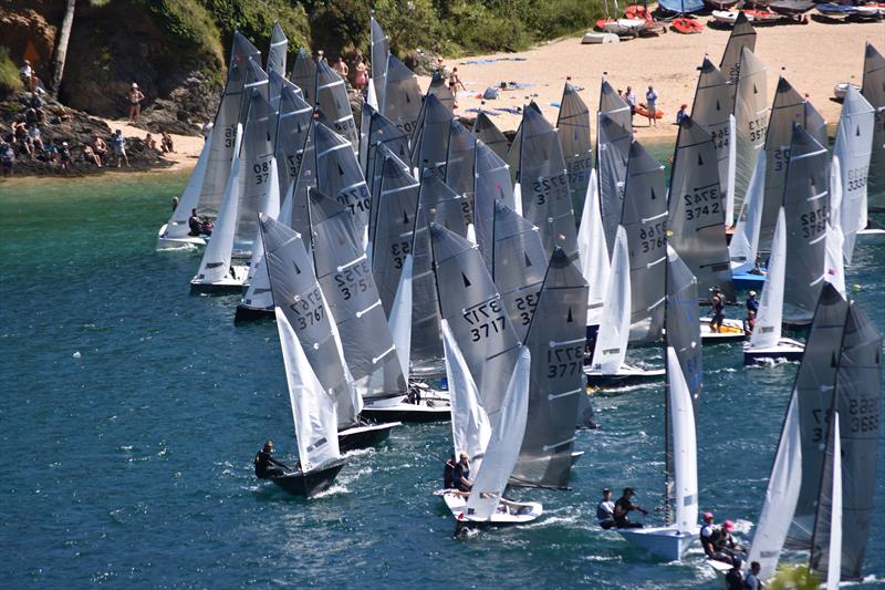 A busy startline on day 4 at Sharps Doom Bar Salcombe Merlin Week photo copyright David Henshall taken at Salcombe Yacht Club and featuring the Merlin Rocket class