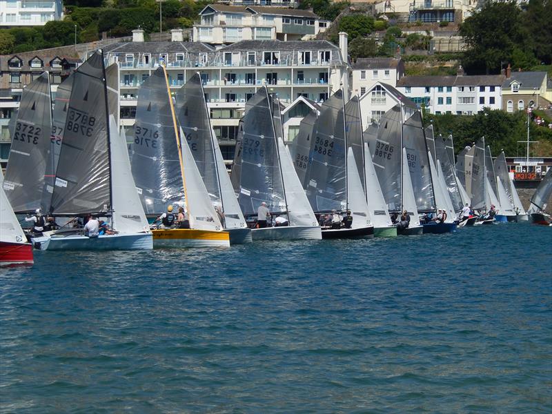 Dave Wade (3786) mid-line at Sharp's Doom Bar Salcombe Merlin Week photo copyright Malcolm Mackley taken at Salcombe Yacht Club and featuring the Merlin Rocket class