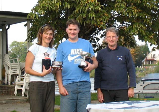 Nim and Andy Harris who were presented with the Elizabeth Bowl and Sondown Cup by Commodore Peter Mason photo copyright John Dunkley taken at Tamesis Club and featuring the Merlin Rocket class