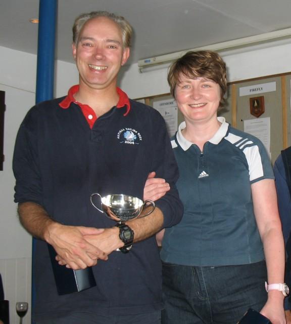 Paul Seamen and Eileen Barry with the Southcott Cup photo copyright John Dunkley taken at Tamesis Club and featuring the Merlin Rocket class