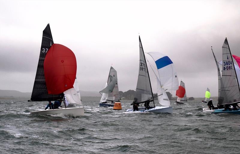 Gybe mark during the Parkstone Merlin Rocket Open photo copyright Jon Barnaby taken at Parkstone Yacht Club and featuring the Merlin Rocket class