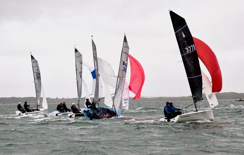 Downwind during the Parkstone Merlin Rocket Open photo copyright Jon Barnaby taken at Parkstone Yacht Club and featuring the Merlin Rocket class