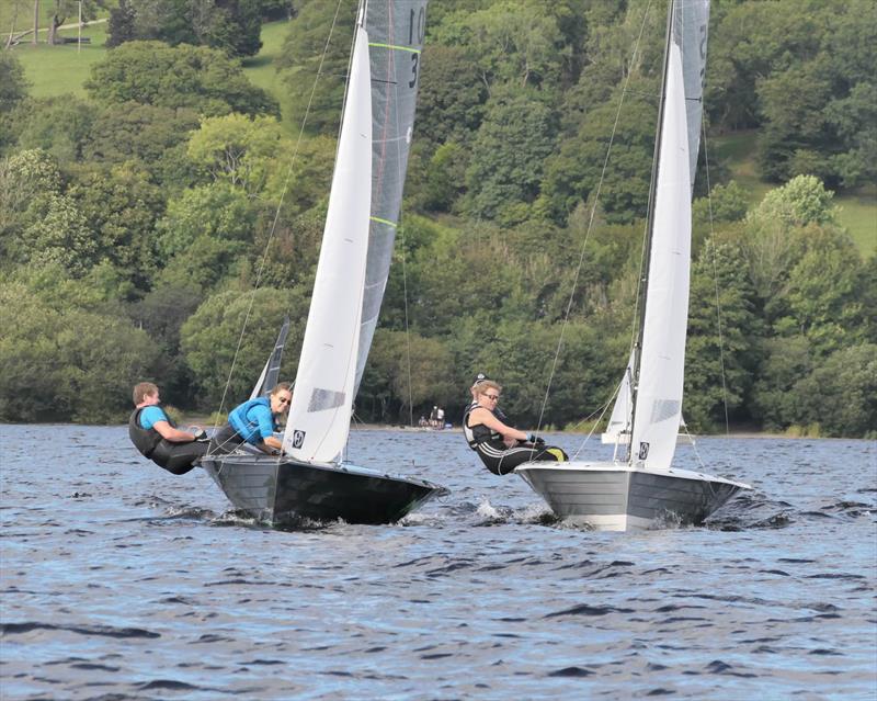 Matthew Biggs and Beka Jones to windward of Andy Davis and Pippa Kilsby during the Merlin Rocket Inlands at Bala - photo © John Hunter