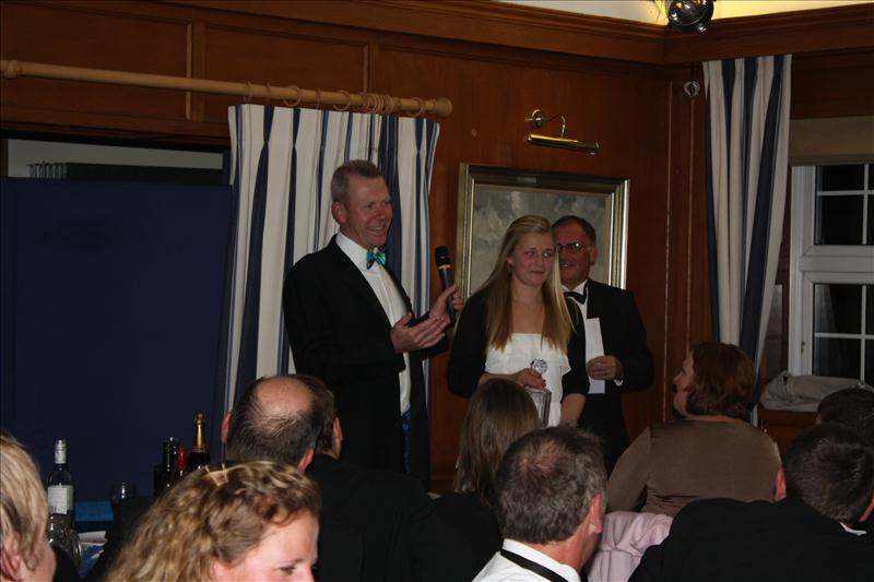 Silver Tiller series prize-giving with a victorious Richard Whitworth and Sarah Bines photo copyright Mark Barwel taken at Royal Lymington Yacht Club and featuring the Merlin Rocket class