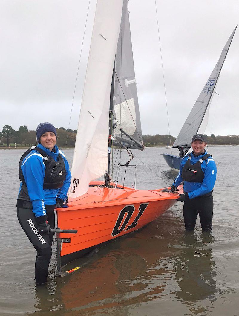 Tim and Lucy Harridge are third in the Merlin Rocket Silver Tiller Extension at Lymington photo copyright Lou Johnson taken at Lymington Town Sailing Club and featuring the Merlin Rocket class
