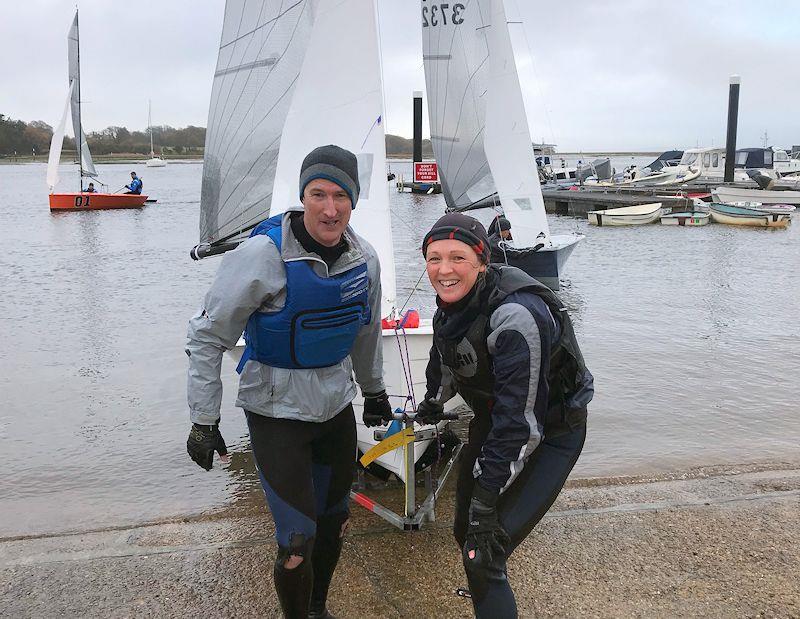 Dave and Vicky Lenz win the Merlin Rocket Silver Tiller Extension at Lymington photo copyright Lou Johnson taken at Lymington Town Sailing Club and featuring the Merlin Rocket class