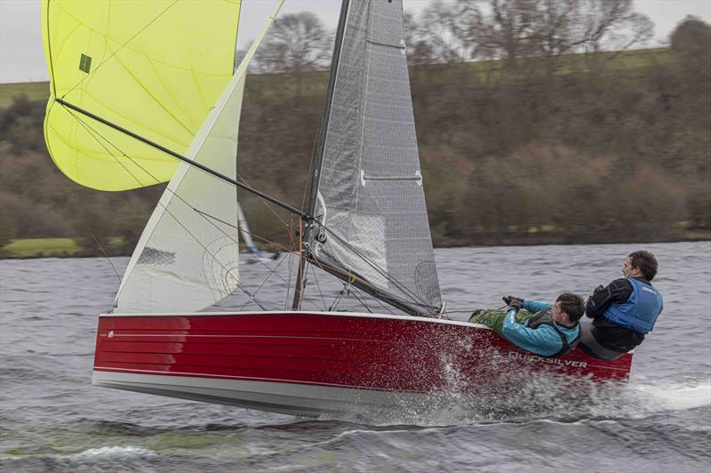 Winners Chris Martin and John Tailby flat out in the Merlin in high winds on Saturday at the Notts County Cooler 2022 photo copyright David Eberlin taken at Notts County Sailing Club and featuring the Merlin Rocket class