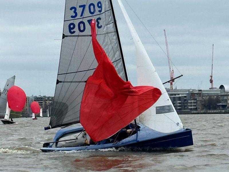 Jack Norton and Dave Royse rounding the leeward mark - Merlin Rocket Upriver race at Ranelagh photo copyright James Hayward taken at Ranelagh Sailing Club and featuring the Merlin Rocket class