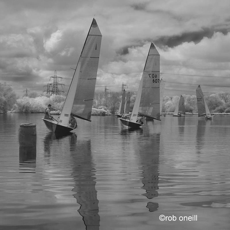 Waiting for wind during the Merlin Rocket Allen South East Series at Fishers Green photo copyright Rob O'Neill taken at Fishers Green Sailing Club and featuring the Merlin Rocket class