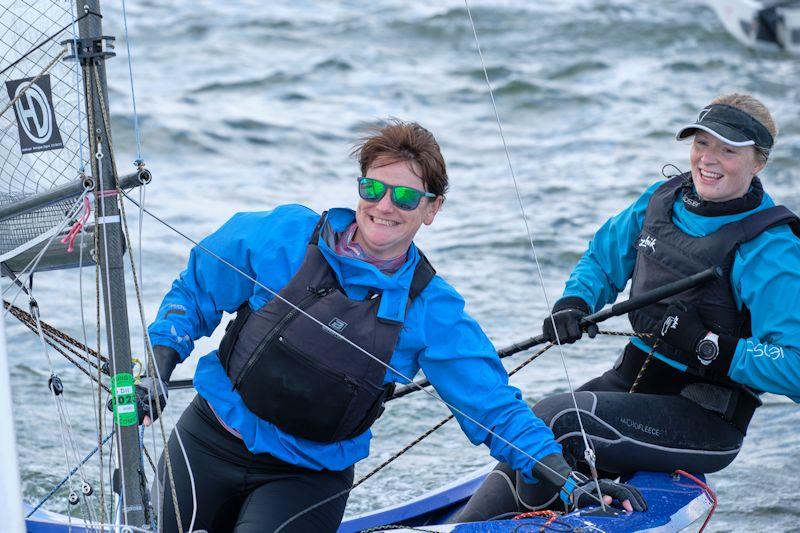 Chloe George and Louise Johnson enjoying the training day - Merlin Rocket Women's Championships 2023 at Lymington Town - photo © Pat Blake