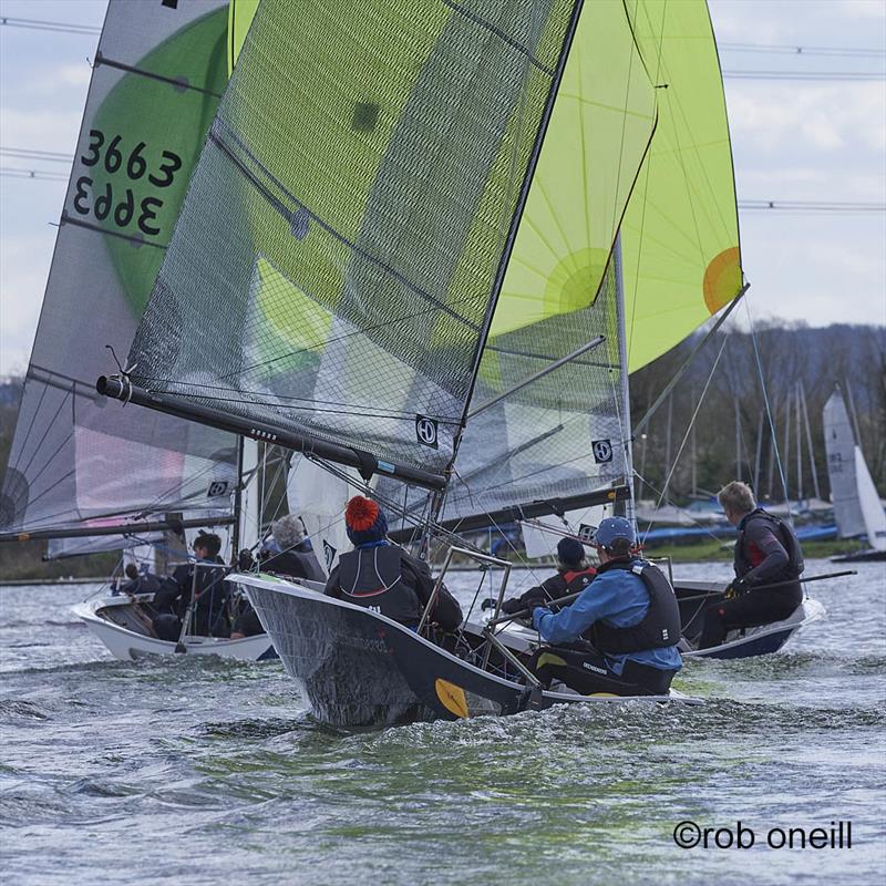 Close racing in the Merlin Rocket Allen South East Series Round 1 at Broxbourne photo copyright Rob O'Neill taken at Broxbourne Sailing Club and featuring the Merlin Rocket class