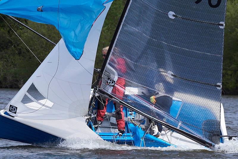 Colin Brockbank and Vana Vlastak trying to save themselves from capsize at the Allen SE Series Round 3 at Fishers Green photo copyright Rob O'Neill taken at Fishers Green Sailing Club and featuring the Merlin Rocket class